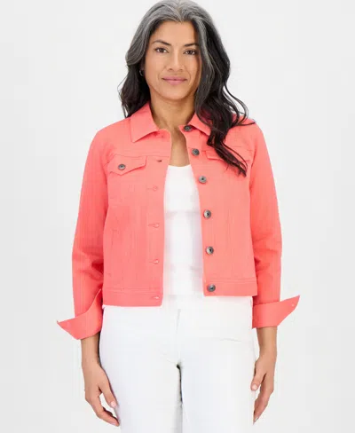 Style & Co Petite Classic Denim Jacket, Created For Macy's In Red