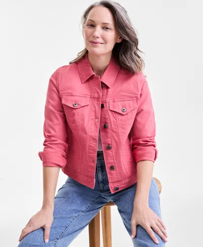 Style & Co Petite Classic Denim Jacket, Created For Macy's In Pink