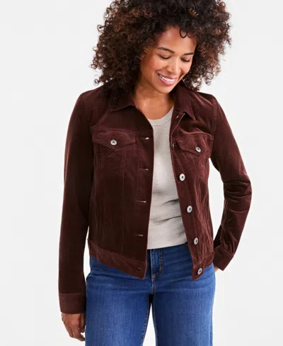 Style & Co Petite Classic Long-sleeve Corduroy Shirt Jacket, Macy's Exclusive In Brown