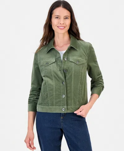 Style & Co Petite Classic Long-sleeve Corduroy Shirt Jacket, Macy's Exclusive In Green
