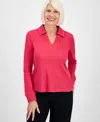 Style & Co Petite Collared Long-sleeve Thermal Top, Macy's Exclusive In Pink