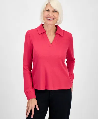 Style & Co Petite Collared Long-sleeve Thermal Top, Macy's Exclusive In Pink