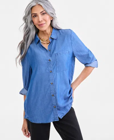 Style & Co Petite Collared Neck Shirt, Macy's Exclusive In Modern Wash