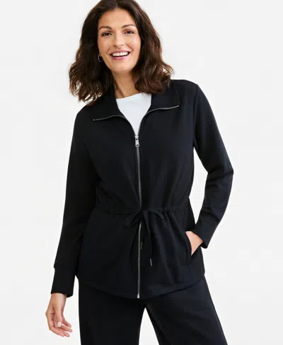 Style & Co Petite Collared Neck Zip-front Jacket, Macy's Exclusive In Black