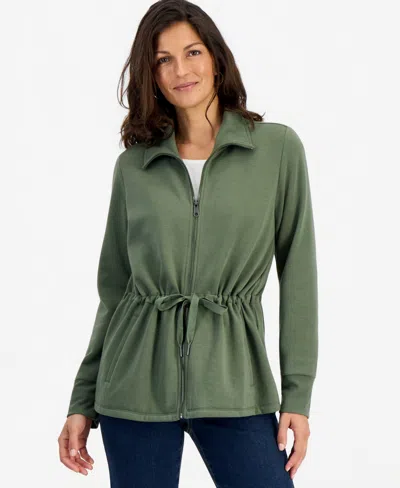 Style & Co Petite Collared Neck Zip-front Jacket, Macy's Exclusive In Green