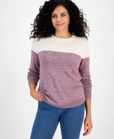Style & Co Petite Colorblock Cotton Sweater, Macy's Exclusive In Pink