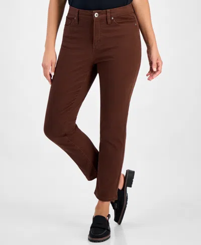 Style & Co Petite Colored Demin Straight-leg Short Jeans, Macy's Exclusive In Brown