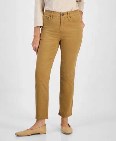 Style & Co Petite Colored Demin Straight-leg Short Jeans, Macy's Exclusive In Brown