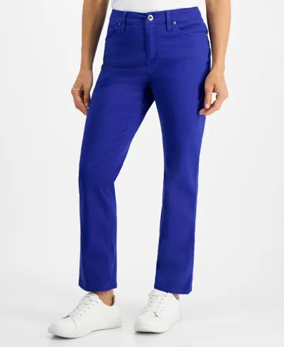 Style & Co Petite Colored High Rise Natural Straight-leg Jeans, Created For Macy's In Jazzy Blue