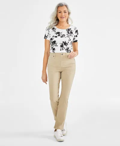 Style & Co Petite Colored High Rise Natural Straight-leg Jeans, Created For Macy's In Travertine