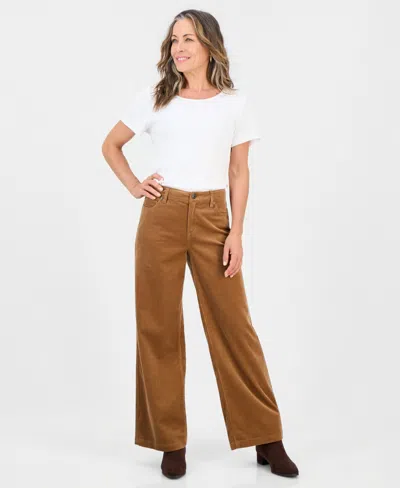 Style & Co Petite Corduroy High-waisted Wide-leg Pants, Macy's Exclusive In Brown