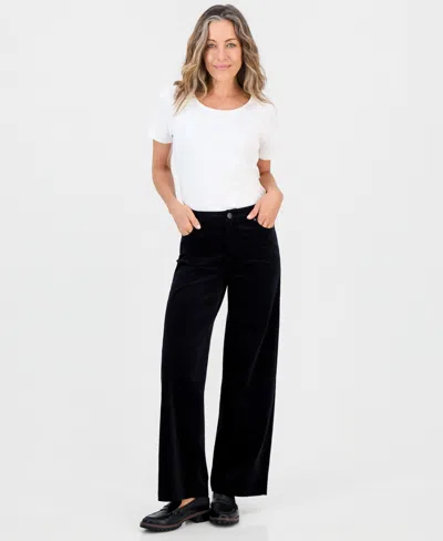 Style & Co Petite Corduroy High-waisted Wide-leg Pants, Macy's Exclusive In Black