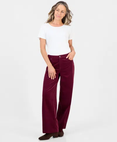 Style & Co Petite Corduroy High-waisted Wide-leg Pants, Macy's Exclusive In Burgundy