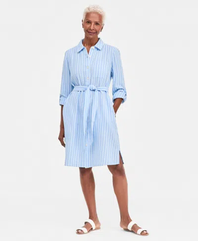 Style & Co Petite Cotton Belted Shirtdress, Macy's Exclusive In Blue