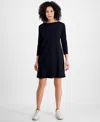 Style & Co Petite Cotton Boat-neck Dress, Exclusively At Macy's In Deep Black