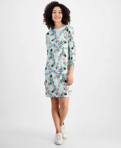 Style & Co Petite Cotton Boat-neck Dress, Exclusively At Macy's In Fauna Mint