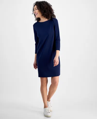 Style & Co Petite Cotton Boat-neck Dress, Exclusively At Macy's In Industrial Blue
