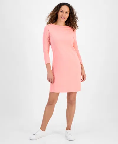 Style & Co Petite Cotton Boat-neck Dress, Exclusively At Macy's In Salmon Rose