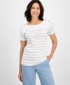 Style & Co Women's Cotton Striped Button-shoulder Top, Exclusively At Macy's