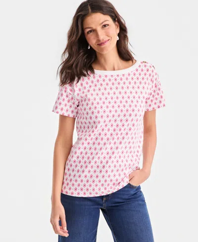 Style & Co Petite Cotton Button-shoulder Tee, Exclusively At Macy's In Pink