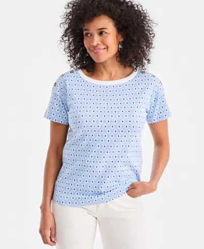 Style & Co Petite Cotton Button-shoulder Tee, Exclusively At Macy's In Blue