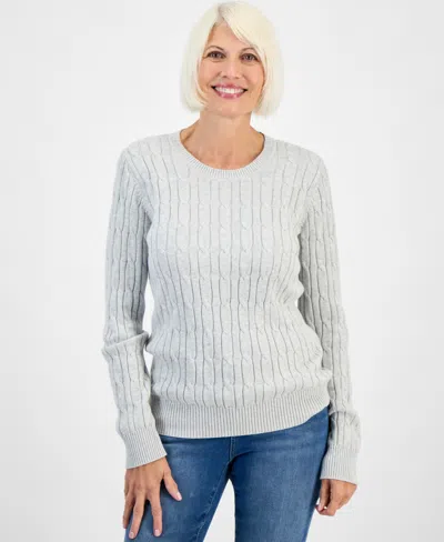 Style & Co Petite Cotton Cable-knit Crewneck Sweater, Created For Macy's In Blue