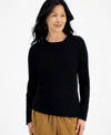 Style & Co Petite Cotton Cable-knit Crewneck Sweater, Created For Macy's In Deep Black