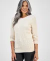 Style & Co Women's Cotton Cable-knit Crewneck Sweater, Created For Macy's In Neutral