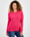 Style & Co Petite Cotton Cable-knit Crewneck Sweater, Created For Macy's In Pink