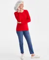 Style & Co Petite Cotton Cable-knit Crewneck Sweater, Created For Macy's In Tango Red