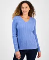 Style & Co Petite Cotton Cable-knit Crewneck Sweater, Created For Macy's In Blue