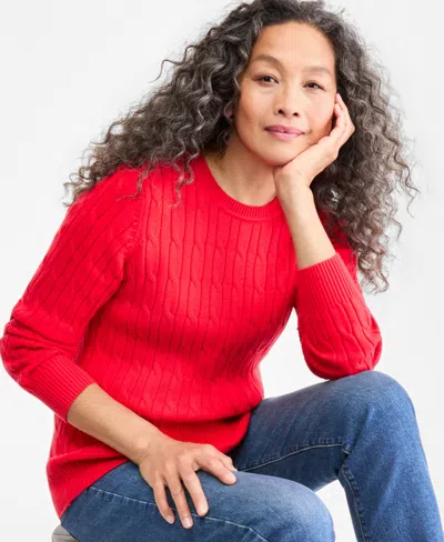 Style & Co Petite Cotton Cable-knit Crewneck Sweater, Created For Macy's In Multi