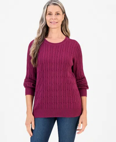 Style & Co Petite Cotton Cable-knit Crewneck Sweater, Created For Macy's In Burgundy