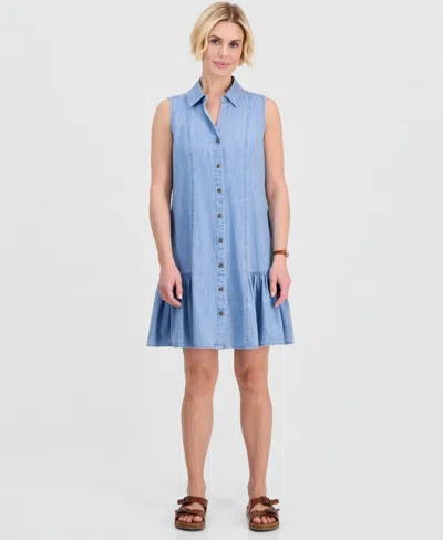 Style & Co Petite Cotton Chambray Sleeveless Shirtdress, Macy's Exclusive