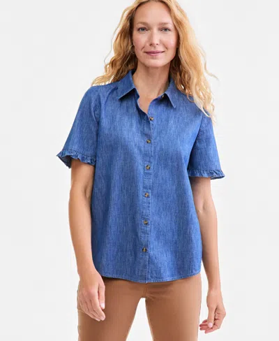 Style & Co Petite Cotton Collared Neck Shirt, Macy's Exclusive In Modern Wash
