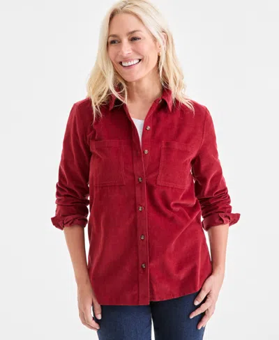 Style & Co Petite Cotton Corduroy Shirt, Macy's Exclusive In Red