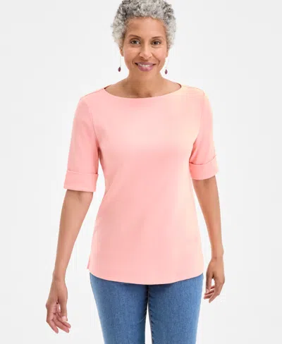 Style & Co Women's Boat-neck Elbow Sleeve Top, Exclusively At Macy's In Pink