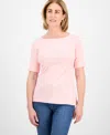 Style & Co Women's Boat-neck Elbow Sleeve Cotton Top, Xs-4x, Created For Macy's In Peachy Pink