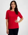 Style & Co Petite Cotton Elbow-sleeve Boat-neck Top, Created For Macy's In Tango Red