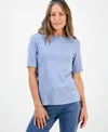 Style & Co Petite Cotton Elbow-sleeve Boat-neck Top, Exclusively At Macy's In Blue