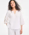 Style & Co Petite Cotton Embroidered Flare-sleeve Top, Exclusively At Macy's