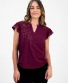 Style & Co Petite Cotton Embroidered Flutter-sleeve Knit Top, Macy's Exclusive In Burgundy