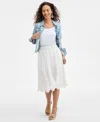 Style & Co Petite Cotton Eyelet-hem Skirt, Exclusively At Macy's In Bright White