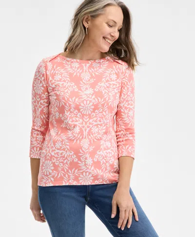 Style & Co Petite Cotton Floral Medallion 3/4-sleeve Top, Exclusively At Macy's In Floral Rose