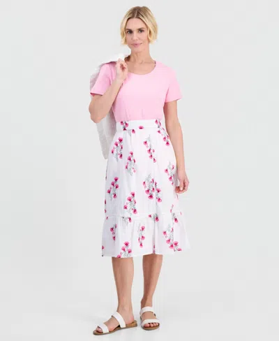 Style & Co Petite Cotton Floral-embroidered Midi Skirt, Macy's Exclusive In Animal Print