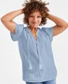 Style & Co Petite Cotton Flutter-sleeve Ruffle Top, Created For Macy's In Brown