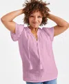 Style & Co Petite Cotton Flutter-sleeve Ruffle Top, Created For Macy's In Purple