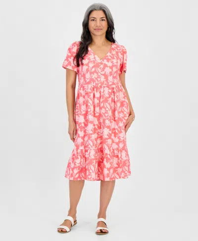 Style & Co Petite Cotton Flutter-sleeve Midi Dress, Macy's Exclusive In Pink
