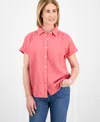 Style & Co Petite Cotton Gauze Camp Shirt, Created For Macy's In Red Granite