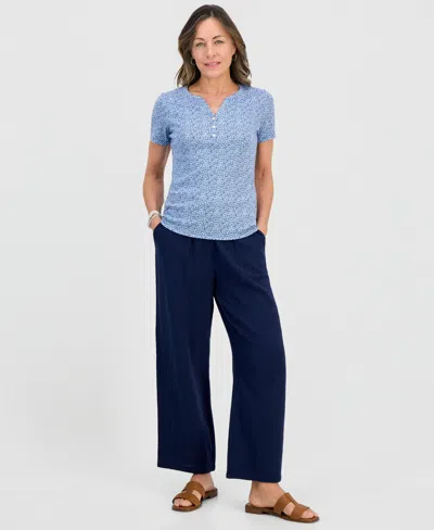 Style & Co Petite Cotton Gauze Wide-leg Pull-on Pants, Macy's Exclusive In Blue